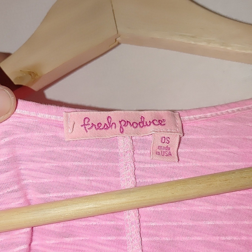 Fresh Produce Tee Bright Hot Pink White Stripe One Size Boxy Oversized Fit‎ M L - Picture 5 of 7